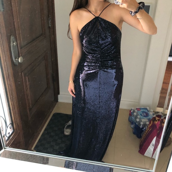 Halston navy sequin gown - Picture 2 of 4